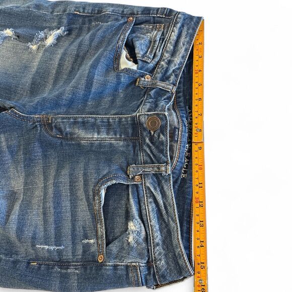 American Eagle TomGirl Jeans Womens 10 Blue Denim Stretch Distressed Button Fly - Picture 4 of 13